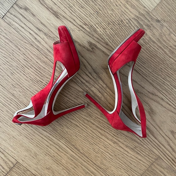 Gently used Jimmy Choo Red Suede T strap heels - Picture 4 of 15